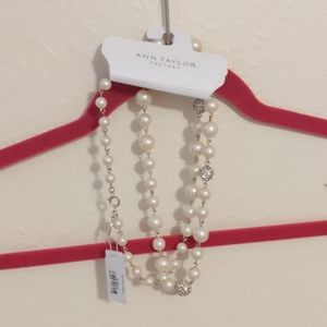 Ann Taylor Crystal and Pearl long necklace